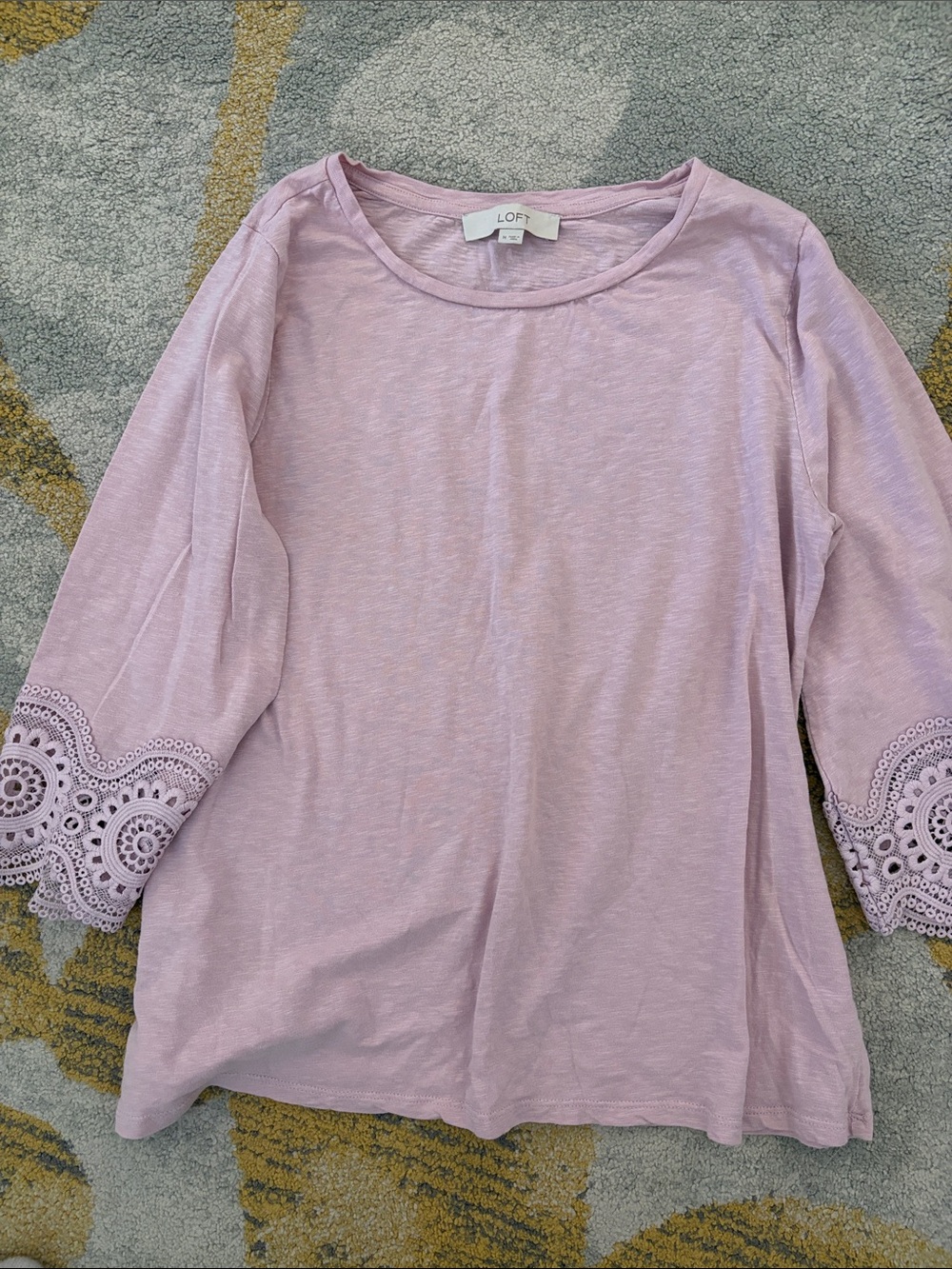 LOFT Lavender Eyelet-Sleeve Long Sleeve Tee